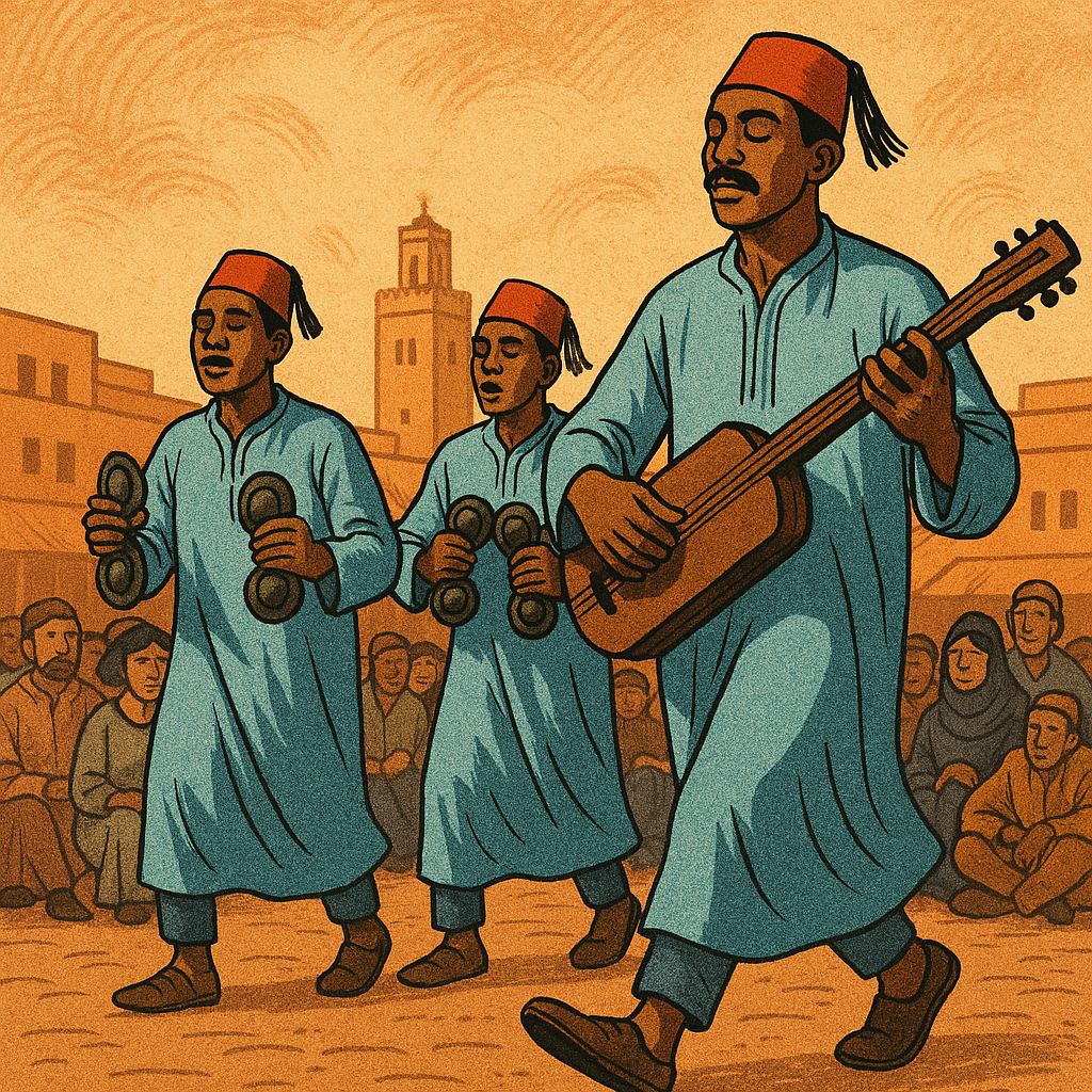 Les 10 Attractions Incontournables de Jemaa el-Fnaa à Marrakech en 2025 5 musiciens gnaouas