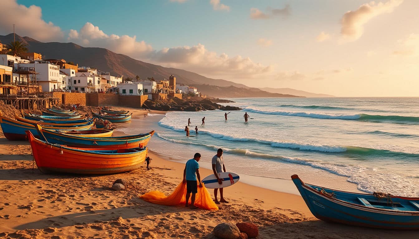 Découvrez notre surf camp à Taghazout au Maroc : hébergement convivial, cours de surf pour tous niveaux et ambiance détendue au bord de l’océan Atlantique. Réservez votre séjour surf dès maintenant !
